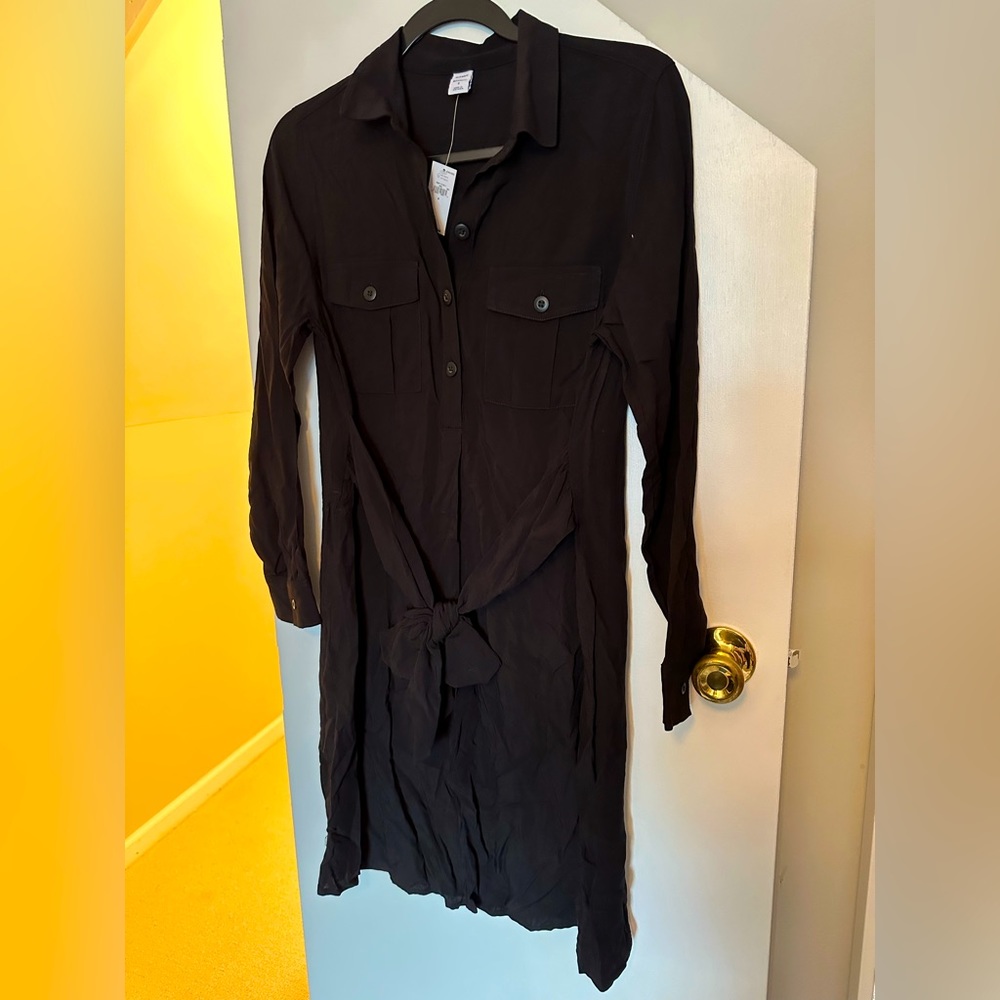 Old Navy Maternity Black Long-Sleeve Shirt Dress — NWT — Size S